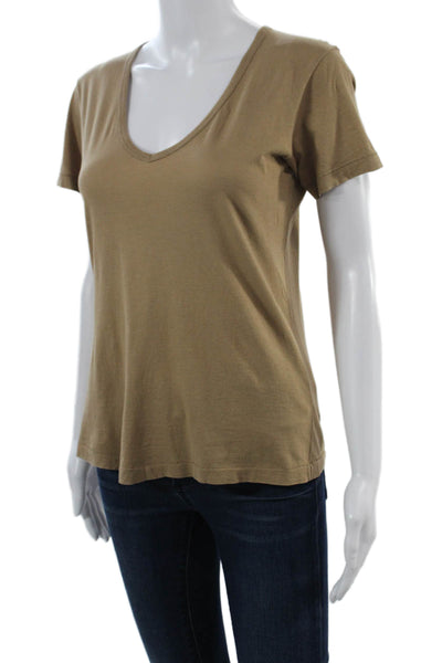 Vince Women Brown V Neck Basic T Shirt Pima Cotton Short Sleeve Fall Size XS