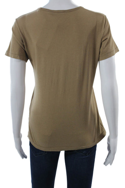 Vince Women Brown V Neck Basic T Shirt Pima Cotton Short Sleeve Fall Size XS