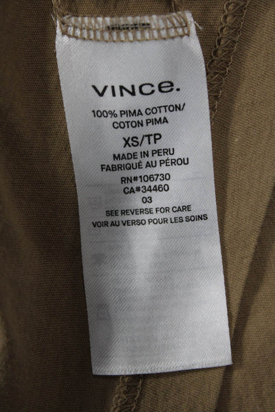 Vince Women Brown V Neck Basic T Shirt Pima Cotton Short Sleeve Fall Size XS