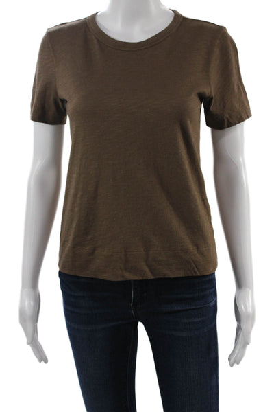 Theory Women Brown Basic T-Shirt Crew Neck Short Sleeve Size PP