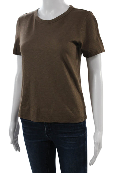 Theory Women Brown Basic T-Shirt Crew Neck Short Sleeve Size PP