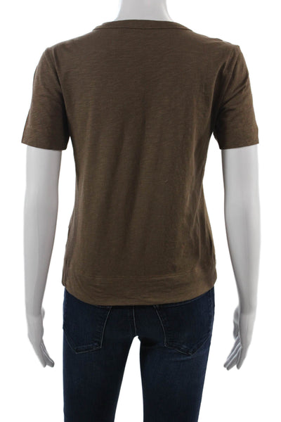 Theory Women Brown Basic T-Shirt Crew Neck Short Sleeve Size PP