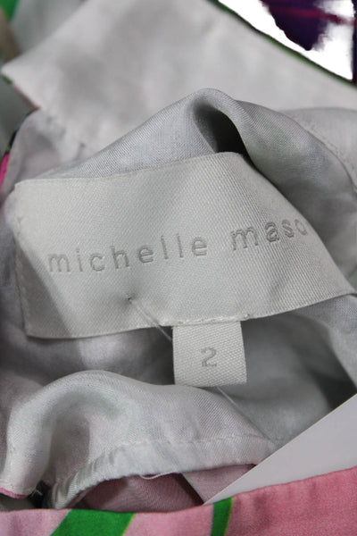 Michelle Mason Womens Floral Mock Neck Long Sleeve Blouse Green Size 2