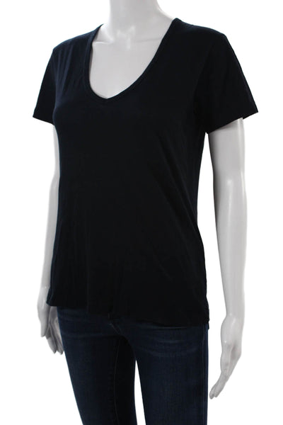 Vince Women Basic V-Neck Black Pima Cotton T-Shirt Size XS