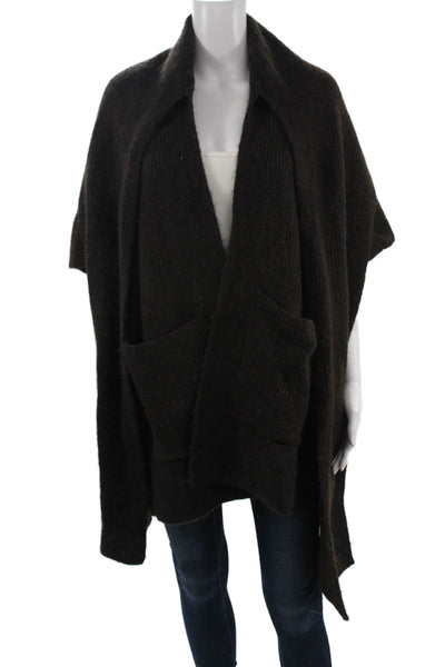 Zara Unisex Cardigan Collared Open Front Solid Black Cashmere Blend Size S