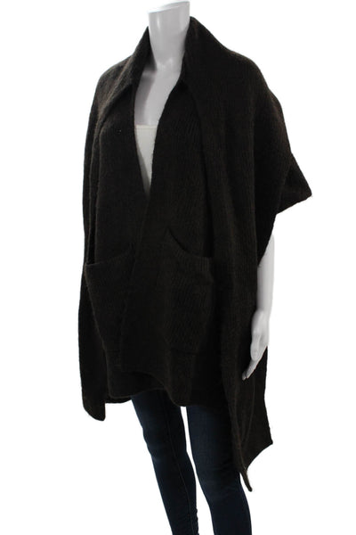 Zara Unisex Cardigan Collared Open Front Solid Black Cashmere Blend Size S