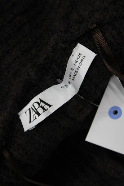 Zara Unisex Cardigan Collared Open Front Solid Black Cashmere Blend Size S