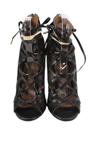 Aquazzura Womens Animal Print Lace Up Gladiator Heels Brown Size EUR 37
