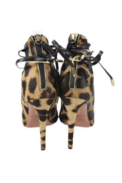 Aquazzura Womens Animal Print Lace Up Gladiator Heels Brown Size EUR 37