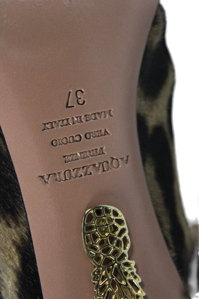 Aquazzura Womens Animal Print Lace Up Gladiator Heels Brown Size EUR 37
