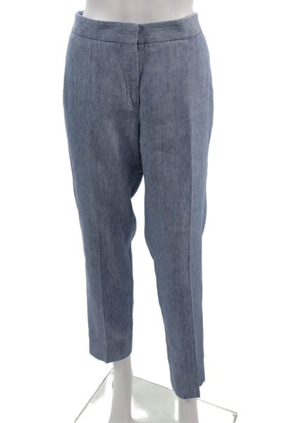 Massimo Dutti Womens Ankle Cropped Light Blue Pants Cotton Hook Eye Size 6
