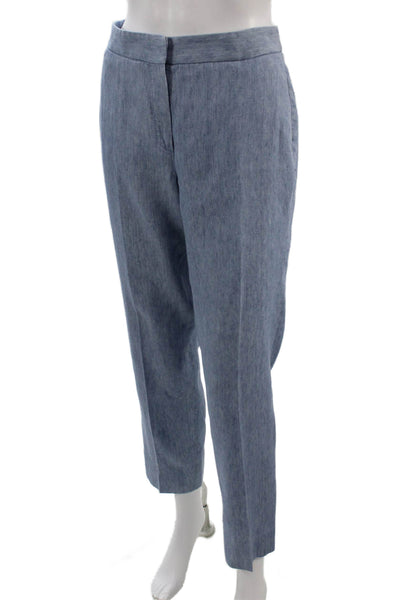 Massimo Dutti Womens Ankle Cropped Light Blue Pants Cotton Hook Eye Size 6