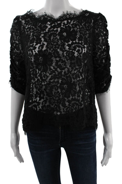 Joie Womens Black Floral Blouse 3/4 Sleeve Round Neck Classic Size L