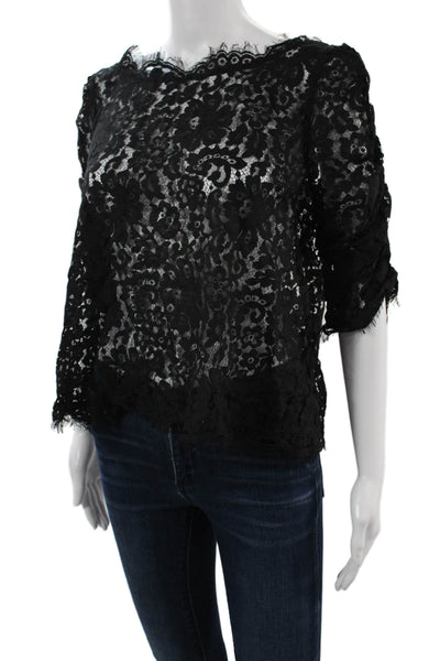 Joie Womens Black Floral Blouse 3/4 Sleeve Round Neck Classic Size L