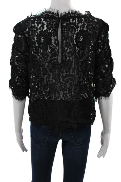 Joie Womens Black Floral Blouse 3/4 Sleeve Round Neck Classic Size L