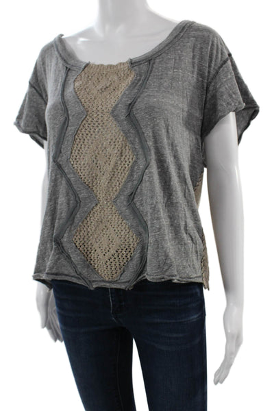We The Free Women Cropped Jersey Argyle Boho Sleeveless Top Gray Size M