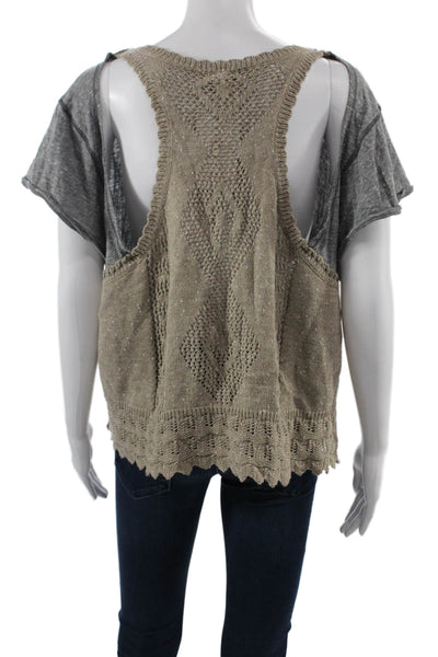 We The Free Women Cropped Jersey Argyle Boho Sleeveless Top Gray Size M