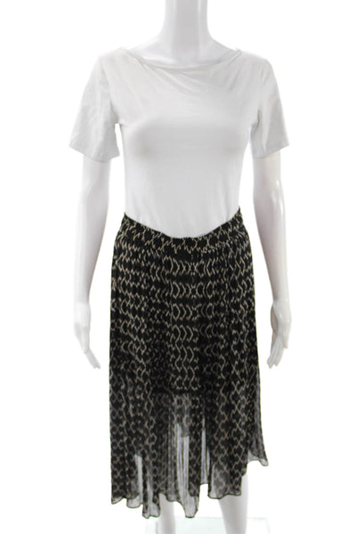 Club Monaco Women A-Line Long Black Geometric Polyester Skirt Size 2