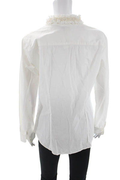 J Crew Women High Neck White Cotton Button-Up Long Sleeve Top Size M