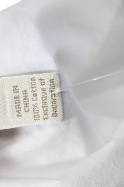 J Crew Women High Neck White Cotton Button-Up Long Sleeve Top Size M