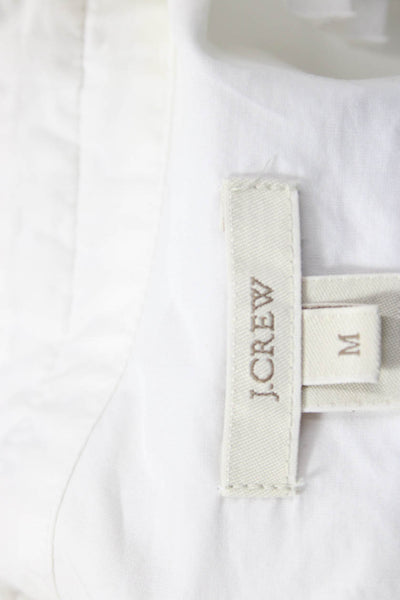 J Crew Women High Neck White Cotton Button-Up Long Sleeve Top Size M