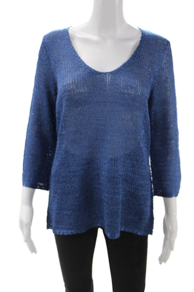 Premise Women Blue Cotton V-Neck 3/4 Sleeve Tunic Beach Size M