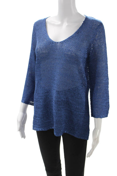 Premise Women Blue Cotton V-Neck 3/4 Sleeve Tunic Beach Size M