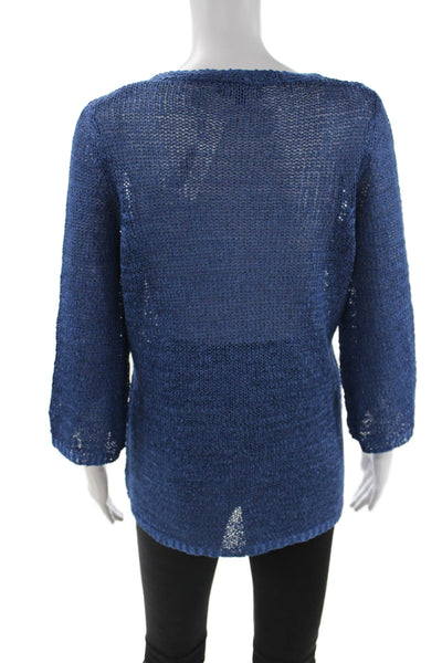 Premise Women Blue Cotton V-Neck 3/4 Sleeve Tunic Beach Size M