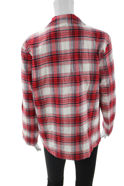 Eberjey Women Plaid Collared Long Sleeve Button-Up Red Cotton Petite Size XS