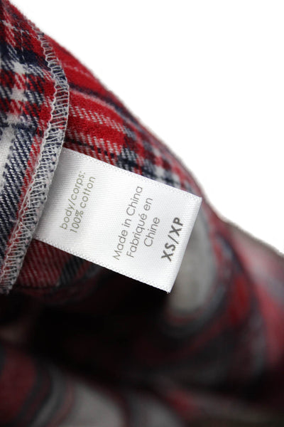 Eberjey Women Plaid Collared Long Sleeve Button-Up Red Cotton Petite Size XS
