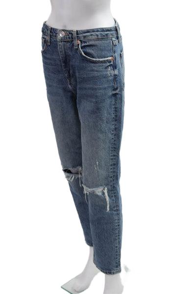 Zara Womens Boyfriend Cropped Dark Blue High Rise Jeans Size 4