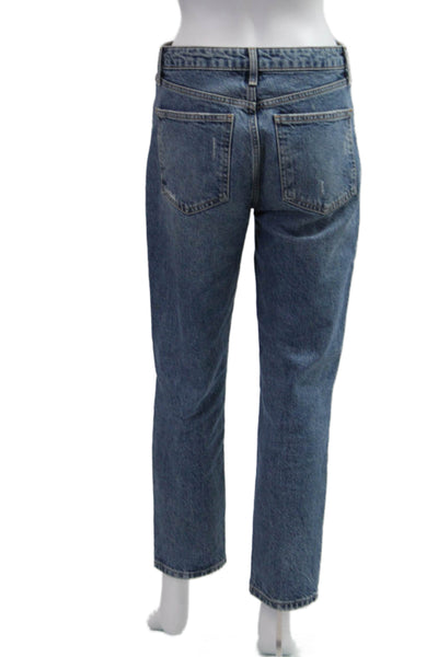 Zara Womens Boyfriend Cropped Dark Blue High Rise Jeans Size 4