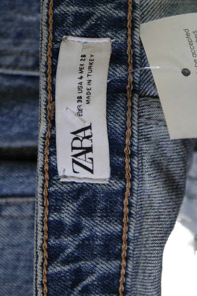 Zara Womens Boyfriend Cropped Dark Blue High Rise Jeans Size 4