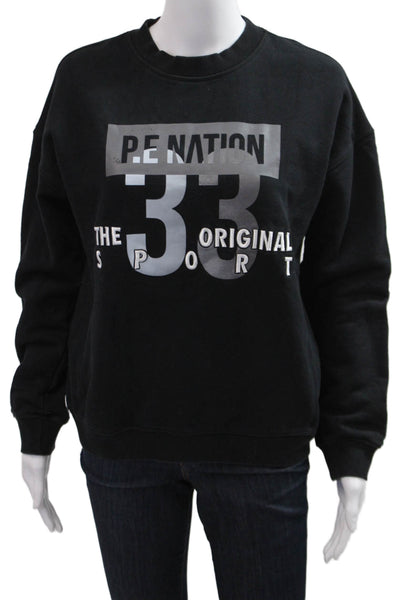 PE Nation Womens Graphic Pullover Sweatshirt Black Organic Cotton Size XS
