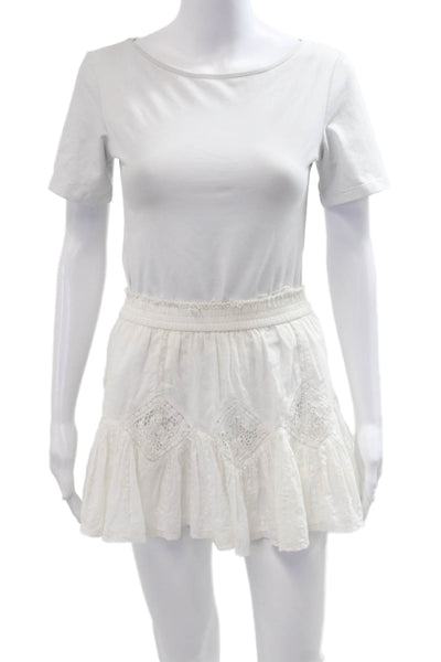 Love Shack Fancy Womens Peasant Mini Skirt White Cotton Size PP