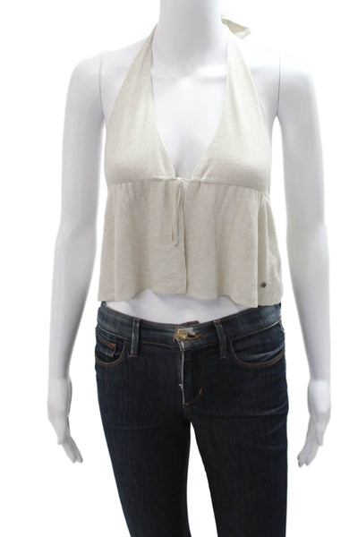 Brownie Women Cropped Sleeveless Top Beige Drawstring Size XS