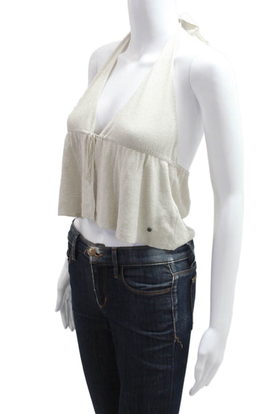 Brownie Women Cropped Sleeveless Top Beige Drawstring Size XS