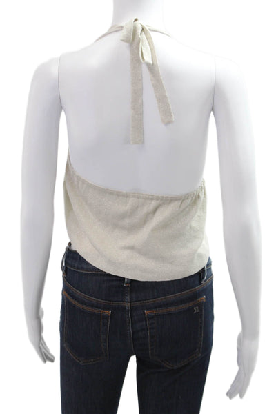 Brownie Women Cropped Sleeveless Top Beige Drawstring Size XS