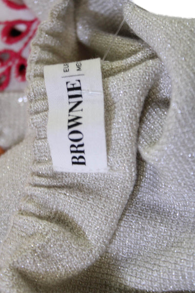 Brownie Women Cropped Sleeveless Top Beige Drawstring Size XS