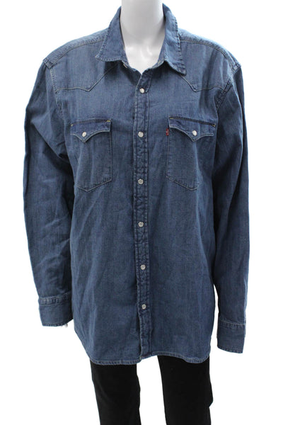Levis Mens Dark Blue 100% Cotton Point Collar Button Up Long Sleeve Size 1X