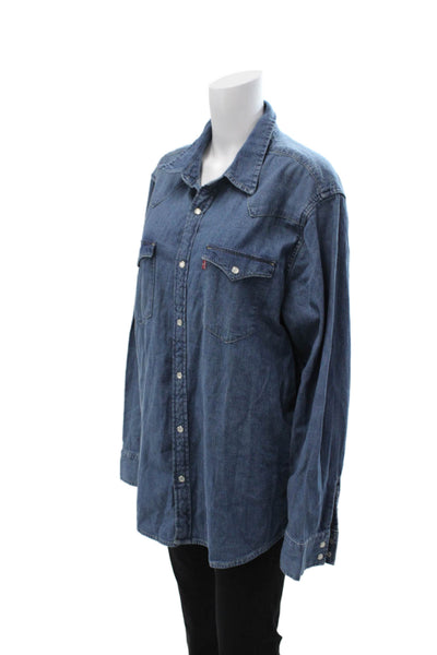 Levis Mens Dark Blue 100% Cotton Point Collar Button Up Long Sleeve Size 1X
