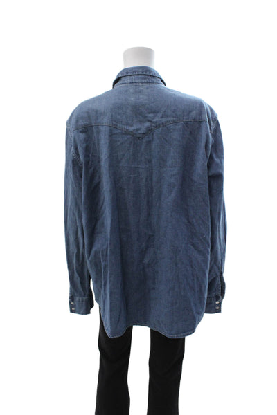 Levis Mens Dark Blue 100% Cotton Point Collar Button Up Long Sleeve Size 1X