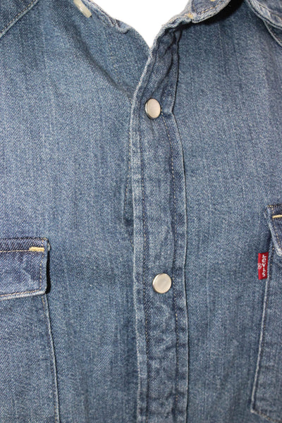 Levis Mens Dark Blue 100% Cotton Point Collar Button Up Long Sleeve Size 1X