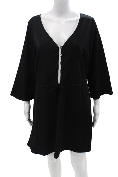 Alex + Alex Womens Kaftan Dress Black V Neck 3/4 Sleeve Knee Length Size 12