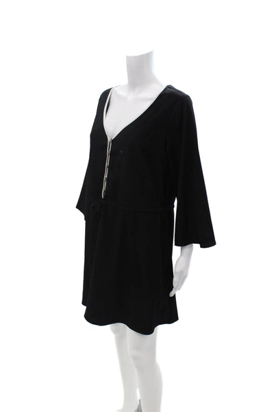 Alex + Alex Womens Kaftan Dress Black V Neck 3/4 Sleeve Knee Length Size 12