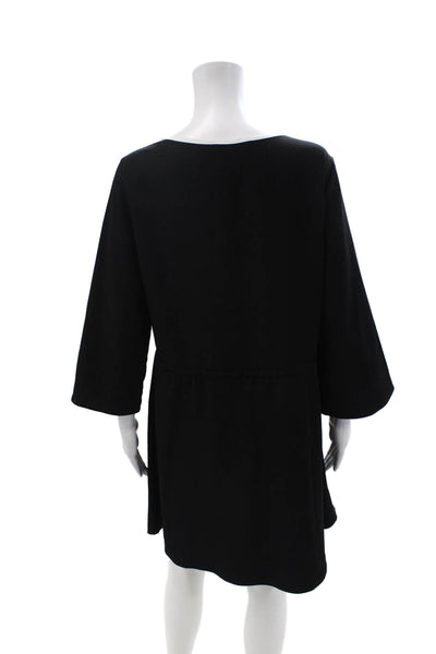 Alex + Alex Womens Kaftan Dress Black V Neck 3/4 Sleeve Knee Length Size 12