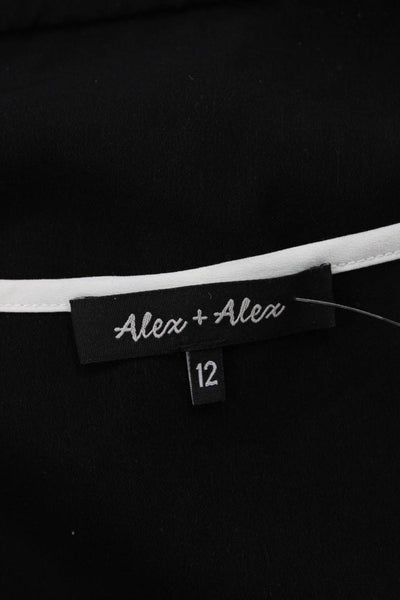 Alex + Alex Womens Kaftan Dress Black V Neck 3/4 Sleeve Knee Length Size 12