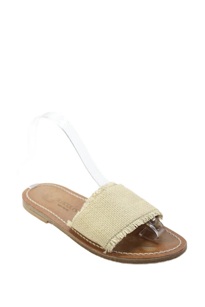 Kjaques St. Tropez Womens Capri Raffia Slide Sandals Solid Beige Size 6