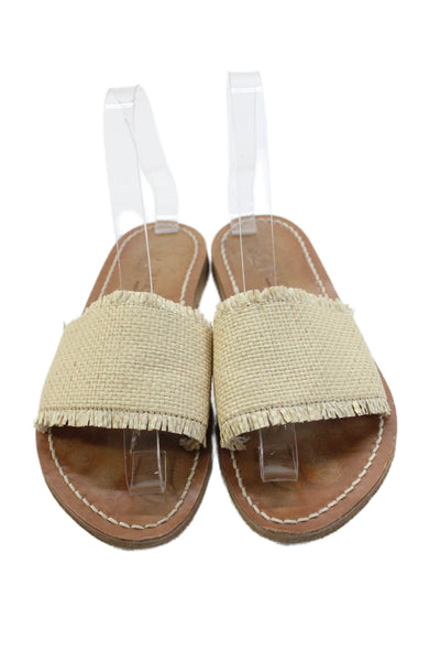 Kjaques St. Tropez Womens Capri Raffia Slide Sandals Solid Beige Size 6