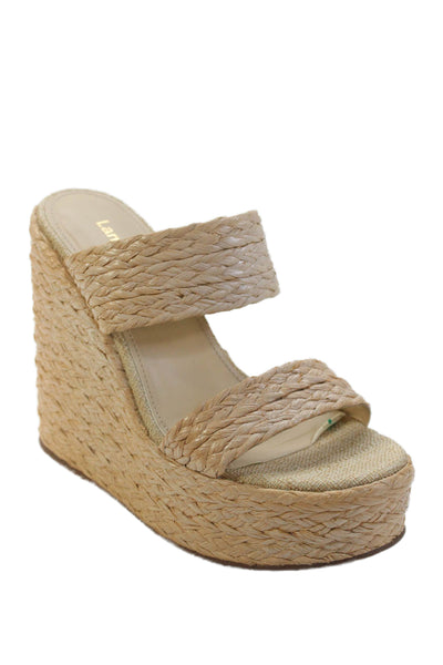 Kjaques St. Tropez Womens Capri Raffia Slide Sandals Solid Beige Size 6